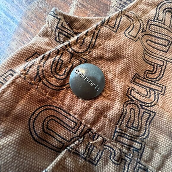 Carhartt Baby Overalls 18M Brown Allover Logo Print Durable All Cotton - Picture 10 of 11